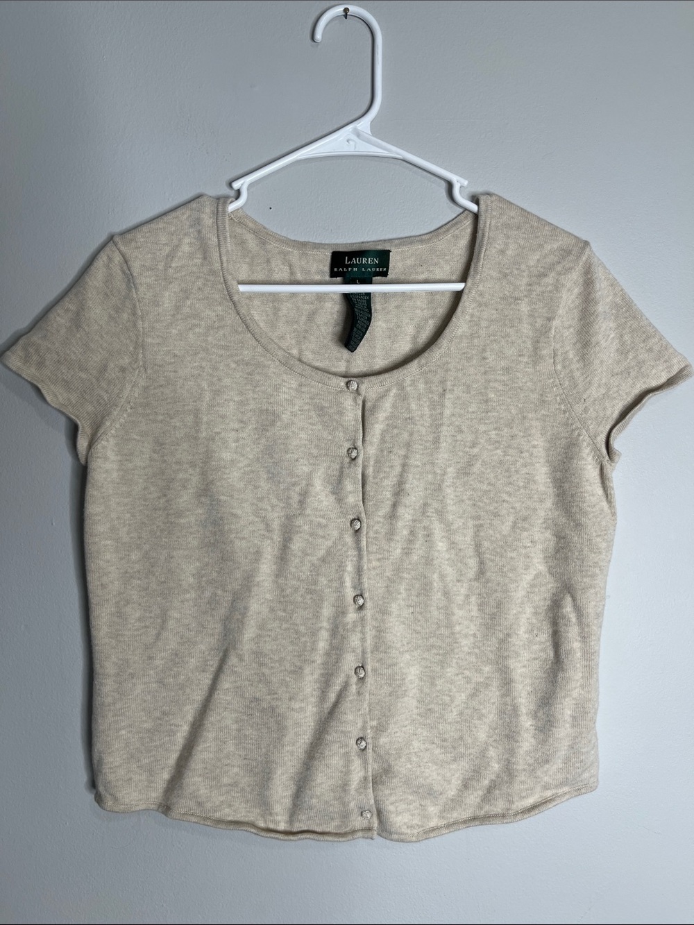 Lauren Ralph Lauren Cream Short-Sleeve Button Front Crop Top